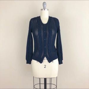 Theory Braided Open Knit Cropped Navy Cardigan